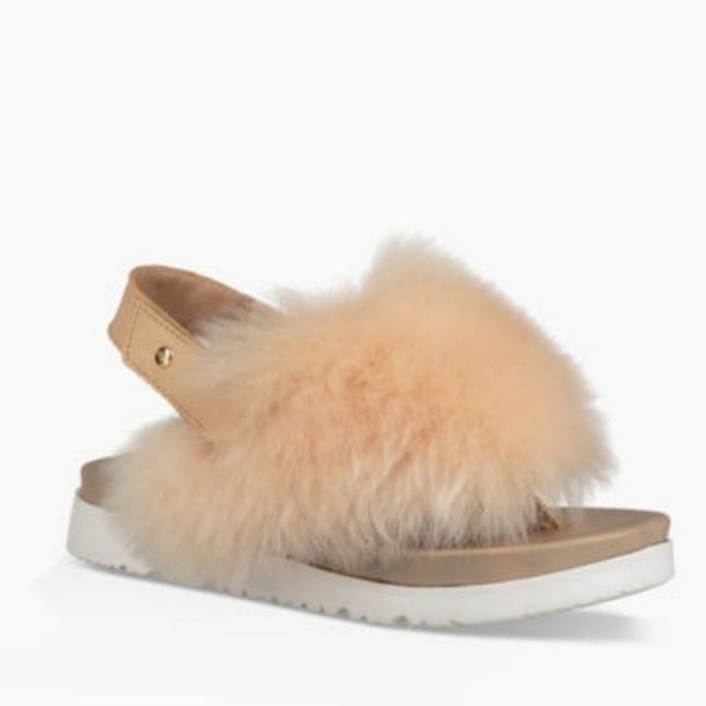 UGG holly sheepskin ochre Cream Fluffy Sandals 7